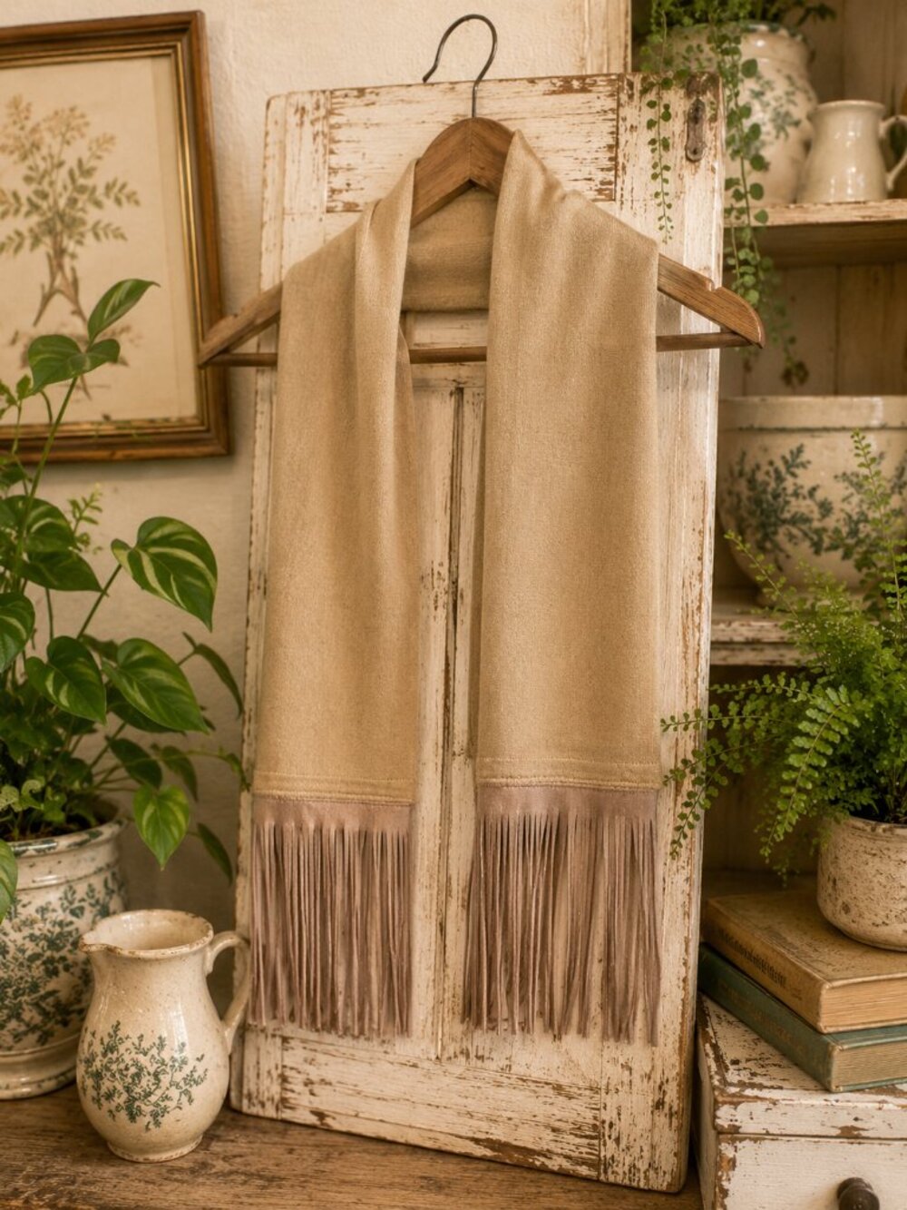 NWOT Tan Fringe Scarf Boho Western Festival Accessory
